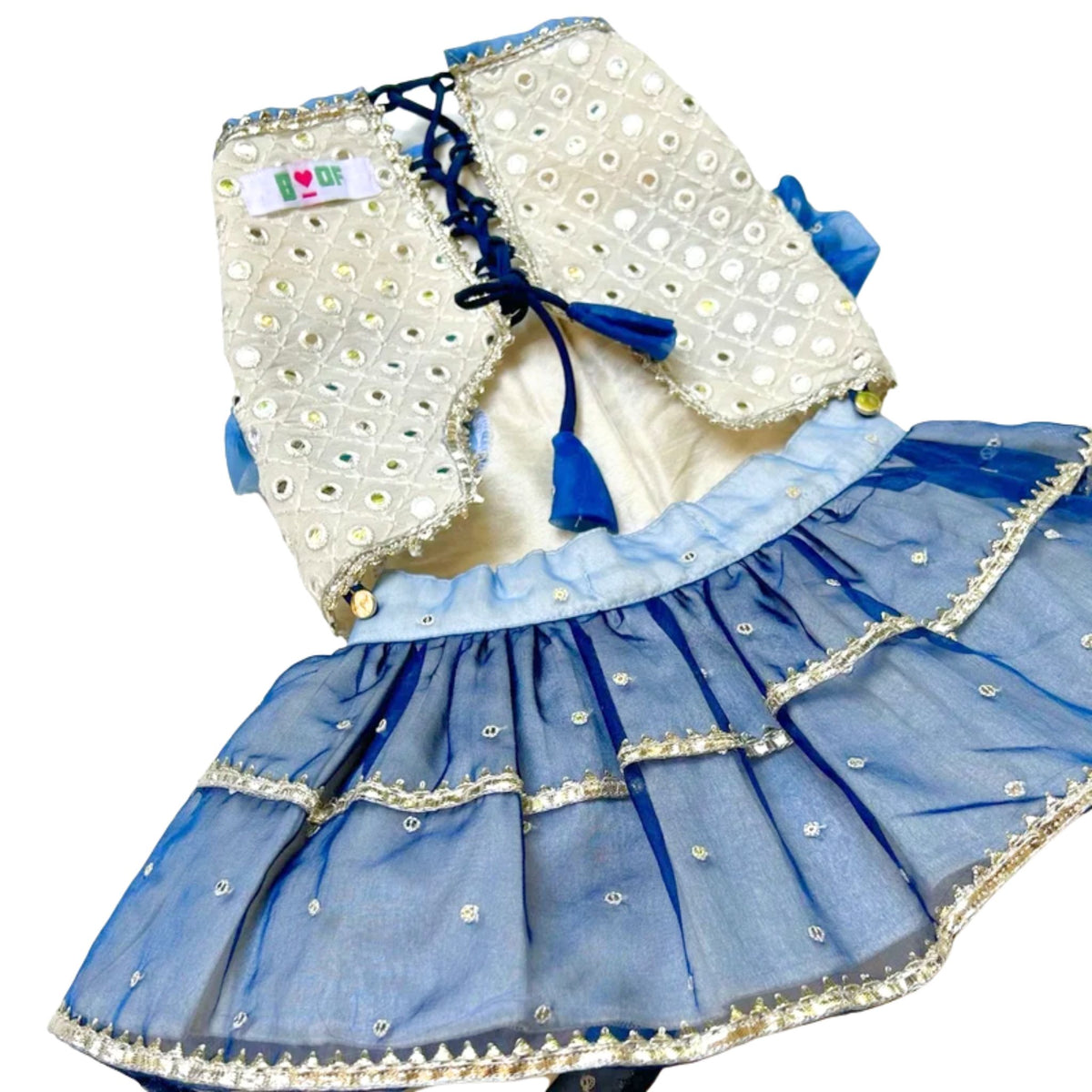 MIRROR WORK BLUE  LEHENGA FOR DOGS AND CATS