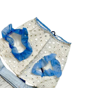 MIRROR WORK BLUE LEHENGA + SEQUINS BONE RAKHI FOR DOGS AND CATS