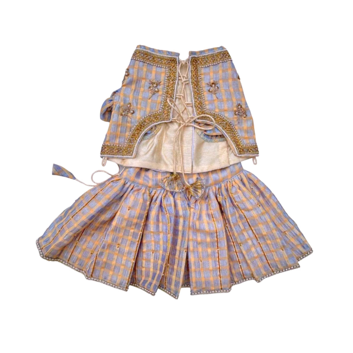 BEIGE BLUE DAINTY EMROIDERED TISSUE LEHENGA FOR DOGS AND CATS