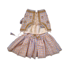 BEIGE BLUE DAINTY EMROIDERED TISSUE LEHENGA FOR DOGS AND CATS