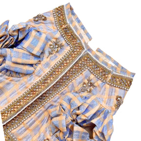 BEIGE BLUE DAINTY EMROIDERED TISSUE LEHENGA FOR DOGS AND CATS