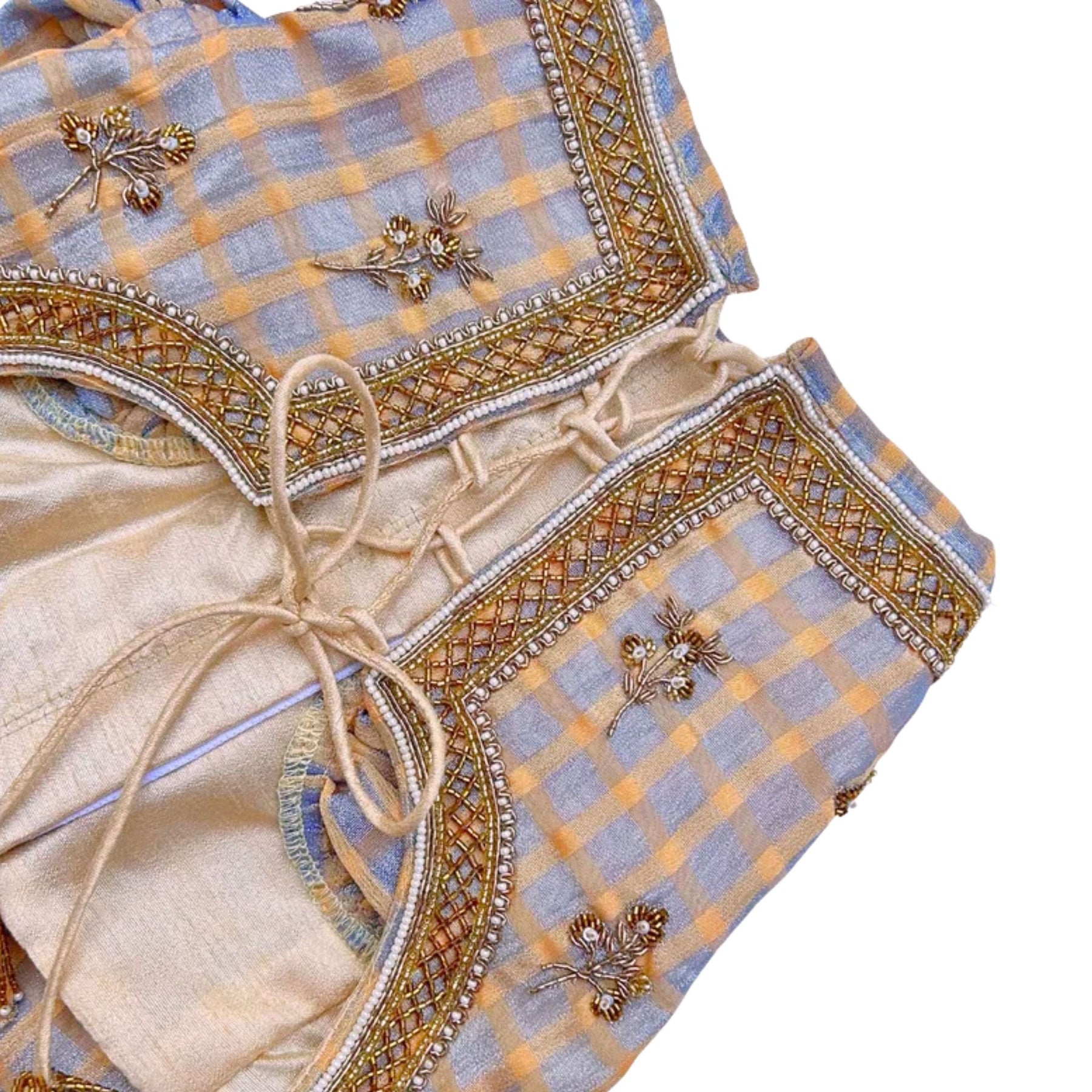 BEIGE BLUE DAINTY EMROIDERED TISSUE LEHENGA FOR DOGS AND CATS