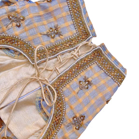 BEIGE BLUE DAINTY EMROIDERED TISSUE LEHENGA FOR DOGS AND CATS