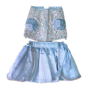 ICE BLUE ALENCON LACE HAND EMBROIDERED LEHENGA FOR DOGS AND CATS