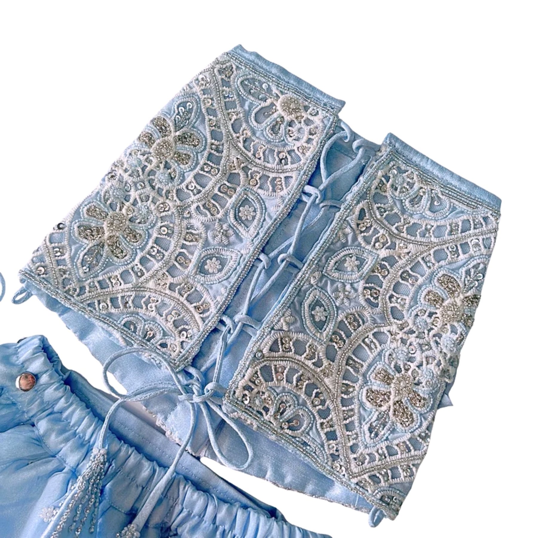 ICE BLUE ALENCON LACE HAND EMBROIDERED LEHENGA FOR DOGS AND CATS