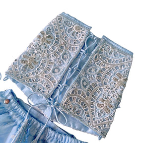 ICE BLUE ALENCON LACE HAND EMBROIDERED LEHENGA FOR DOGS AND CATS