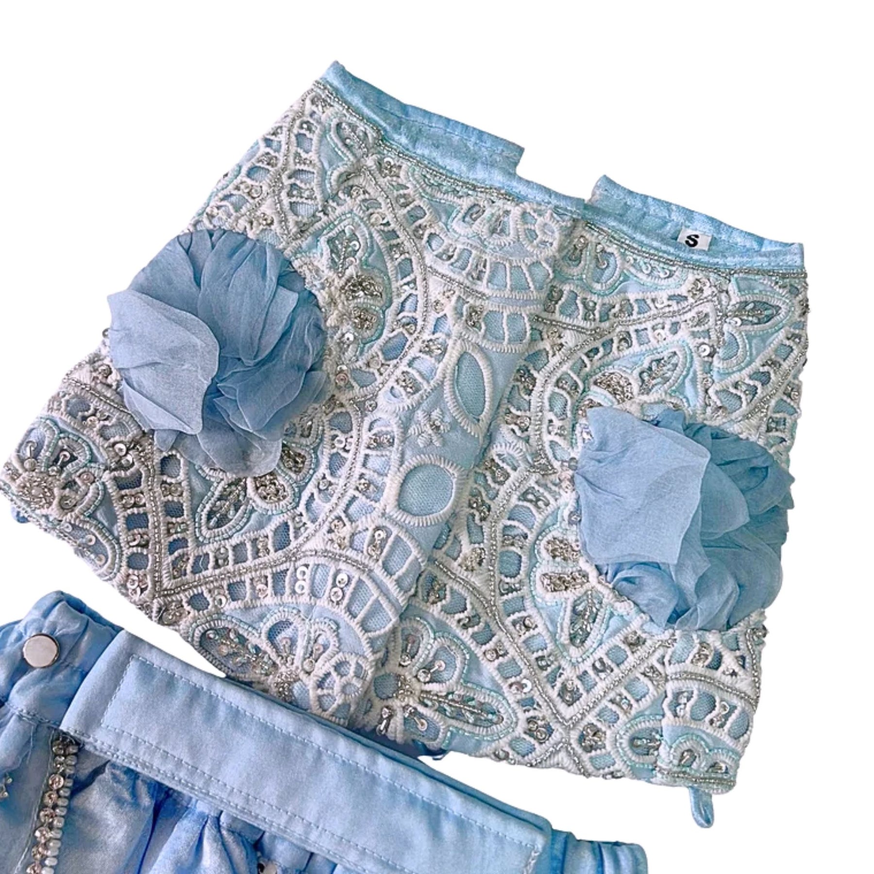 ICE BLUE ALENCON LACE HAND EMBROIDERED LEHENGA FOR DOGS AND CATS