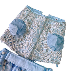 ICE BLUE ALENCON LACE HAND EMBROIDERED LEHENGA FOR DOGS AND CATS