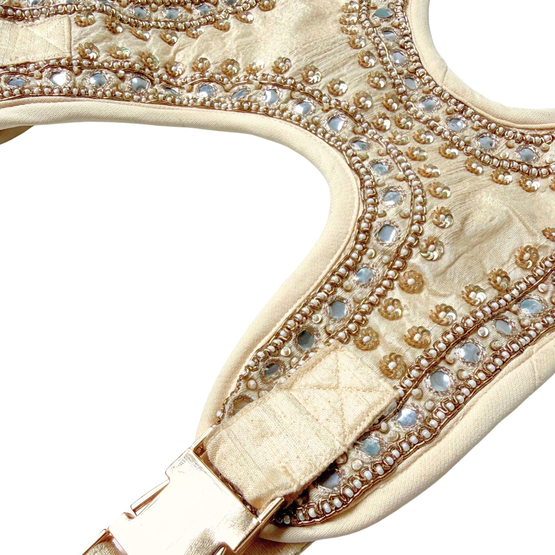 OFF-WHITE MIRROR HAND EMBROIDERED HARNESS + LEASH FOR DOGS AND CATS