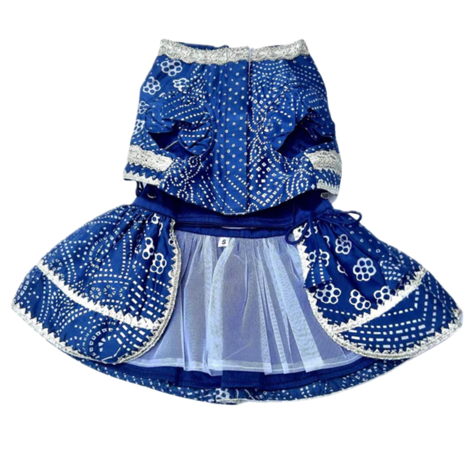 BLUE BANDHANI GOTA DOG LEHENGA + EVIL EYE RAKHI FOR DOGS AND CATS