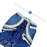 BLUE BANDHANI GOTA DOG LEHENGA + EVIL EYE RAKHI FOR DOGS AND CATS