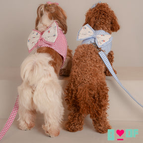 BLUE BIG BOW CHECK DOG HARNESS