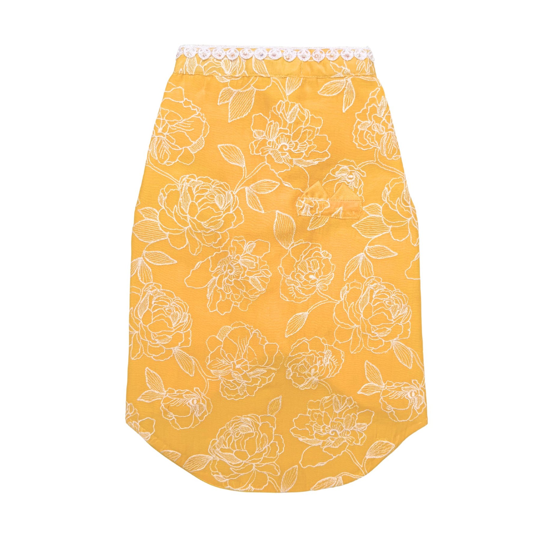 YELLOW OFF-WHITE EMBROIDERY SHERWANI+SILVER YELLOW PEARL BONE RAKHI FOR DOGS AND CATS