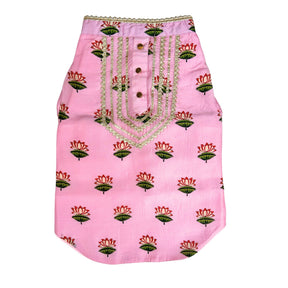 RAJKAMAL PINK KURTA FOR DOGS AND CATS+LIGHT PINK PEARL RAKHI FOR DOGS AND CATS