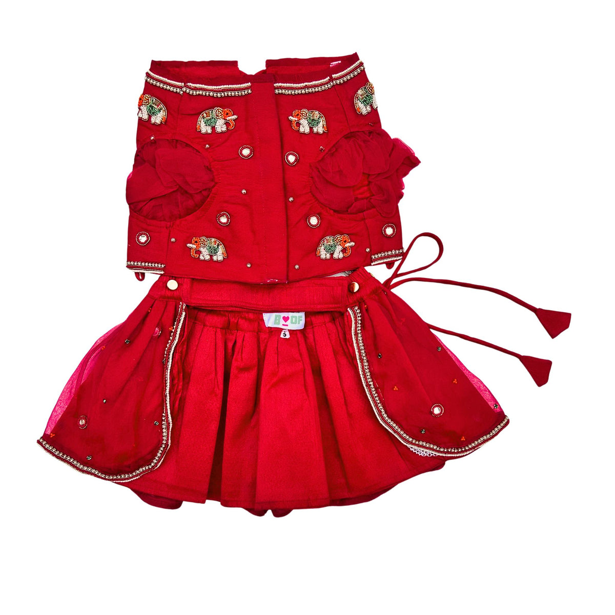 GAJRAJ CRIMSON HAND EMBROIDERED LEHENGA FOR DOGS AND CAT