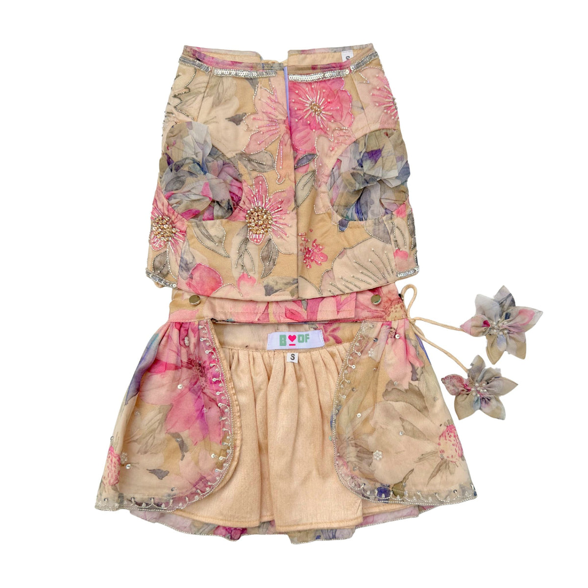 BEIGE GULNOOR PRINTED HAND EMBROIDERED LEHENGA FOR DOGS AND CATS