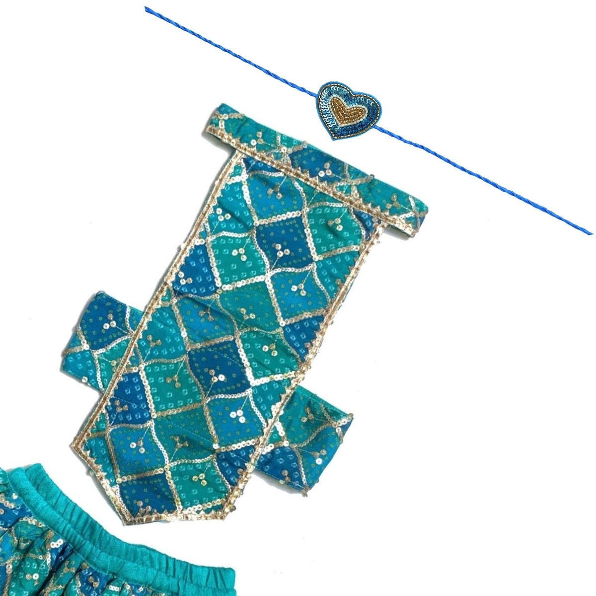 TURQUOISE LEHENGA + HEART RAKHI FOR DOGS AND CATS