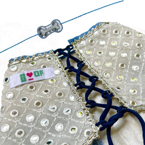 MIRROR WORK BLUE LEHENGA + SEQUINS BONE RAKHI FOR DOGS AND CATS
