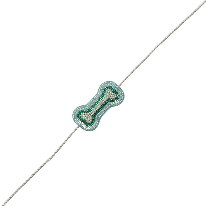 TEAL BLUE FLOWER EMBROIDERED DOG KURTA+AQUA GREEN PEARL BONE RAKHI FOR DOGS AND CATS