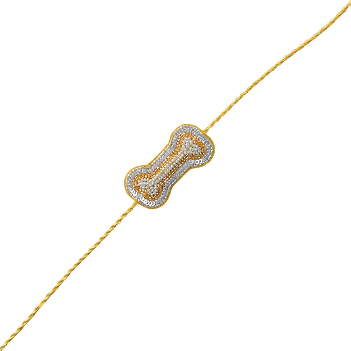SILVER YELLOW PEARL BONE RAKHI FOR DOGS AND CATS
