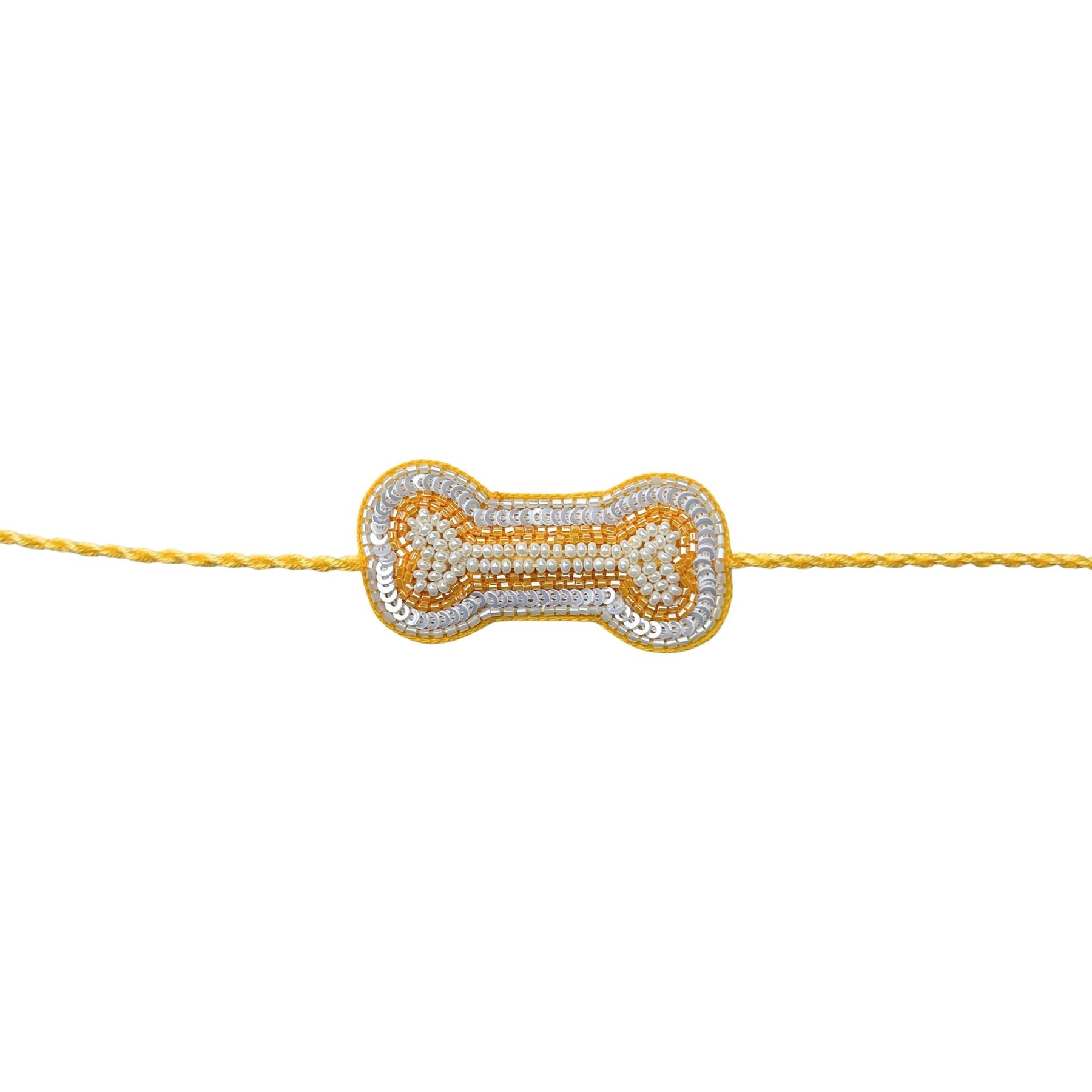 YELLOW FESTIVE ZARI BUTI LEHENGA + SILVER YELLOW PEARL RAKHI FOR DOGS AND CATS