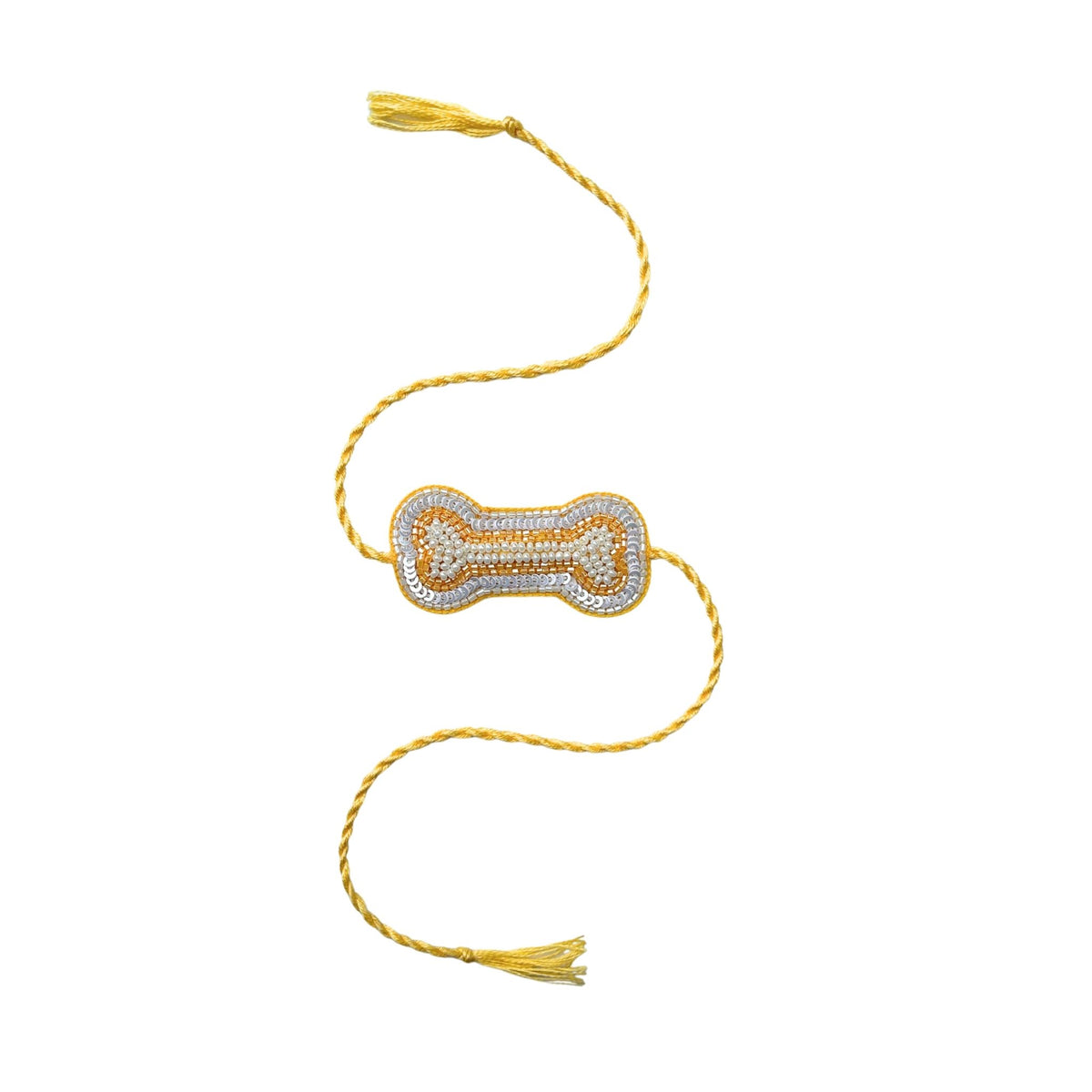 SILVER YELLOW PEARL BONE RAKHI FOR DOGS AND CATS