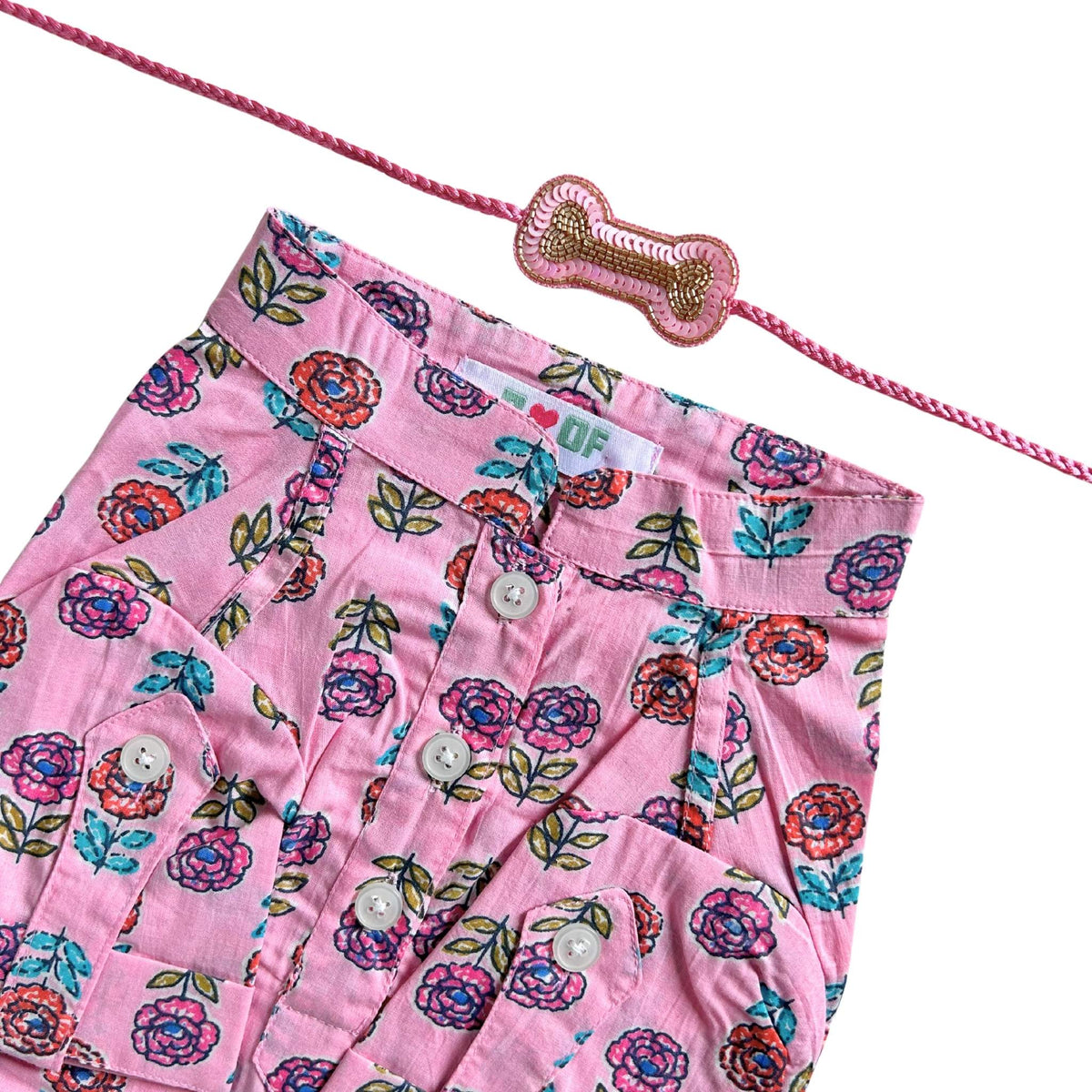 PINK GULAB COTTON KURTA + BONE RAKHI FOR DOGS AND CATS