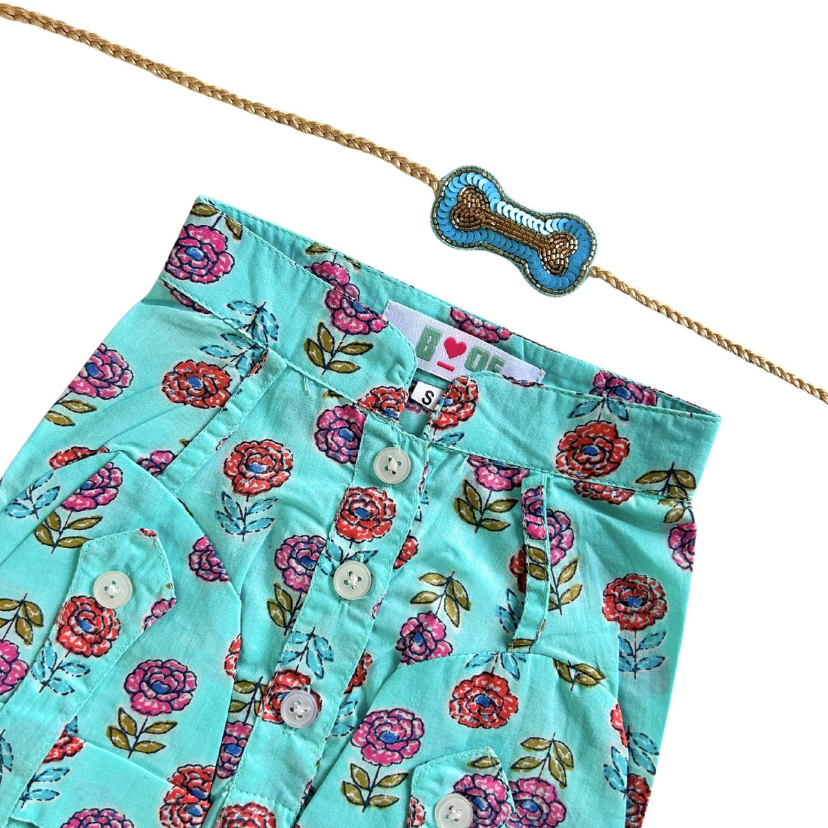 ICE BLUE GULAB COTTON KURTA + BONE RAKHI FOR DOGS AND CATS