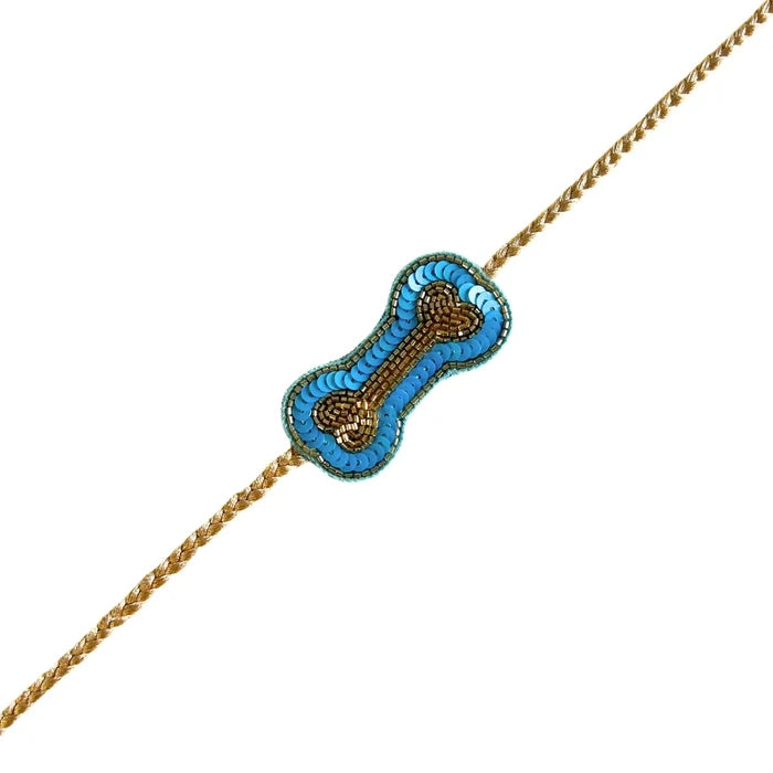 BLUE COTTON BUTA DOG KURTA+BLUE BONE RAKHI FOR DOGS AND CATS