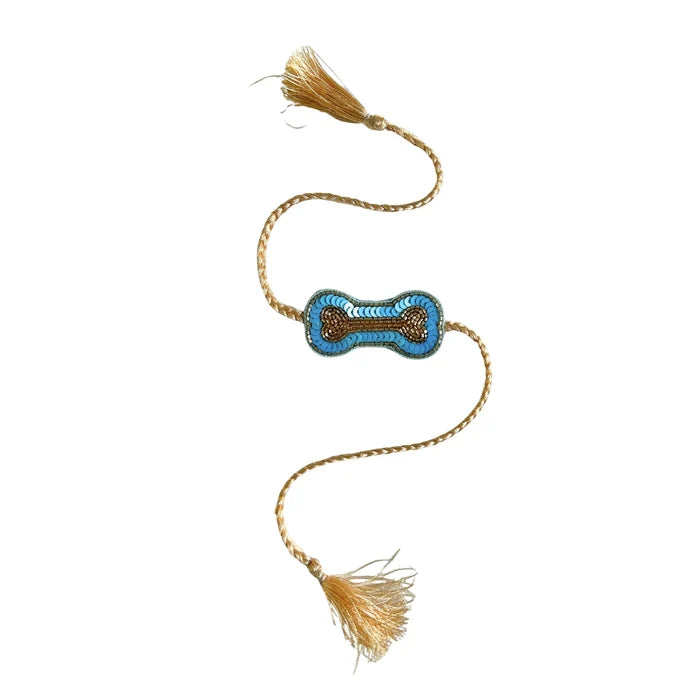 BLUE COTTON BUTA DOG KURTA+BLUE BONE RAKHI FOR DOGS AND CATS