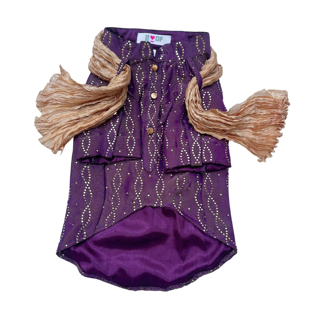 PURPLE DUSK MUKAISH WORK KURTA FOR DOGS AND CATS+PURPLE PEARL RAKHI FOR DOGS AND CATS