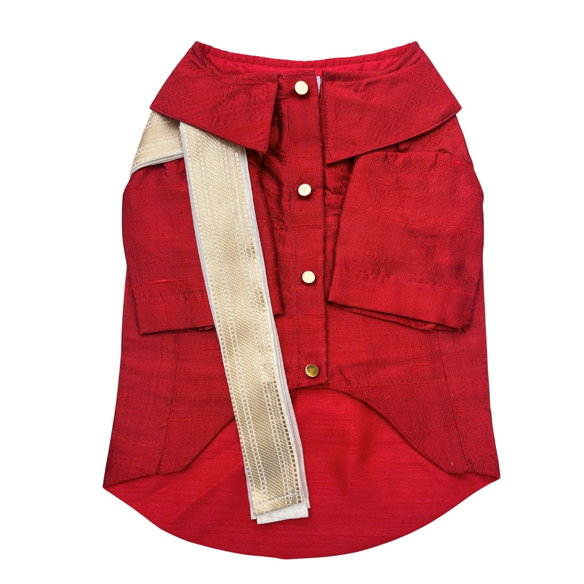 RED PURE RAW SILK DOG KURTA+ RED PAW RAKHI FOR DOGS AND CATS