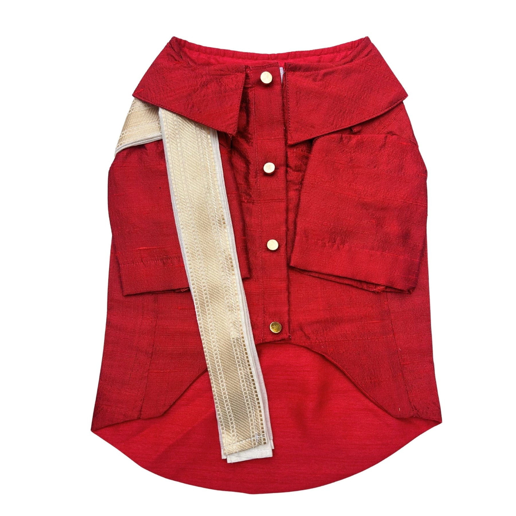 RED PURE RAW SILK DOG KURTA+ RED PAW RAKHI FOR DOGS AND CATS