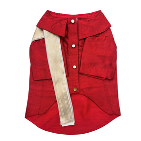 RED PURE RAW SILK DOG KURTA+ RED PAW RAKHI FOR DOGS AND CATS