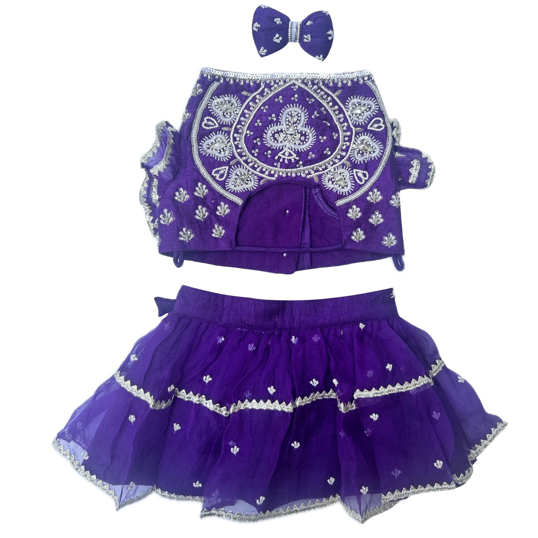 PURPLE WHITE PATTA HAND EMBROIDERED DOG LEHENGA