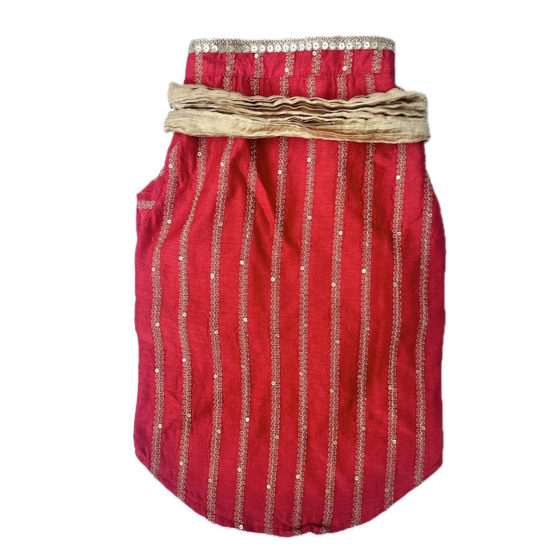 CARROT RED ZARI WORK DOG KURTA + RED BONE RAKHI FOR DOGS AND CATS