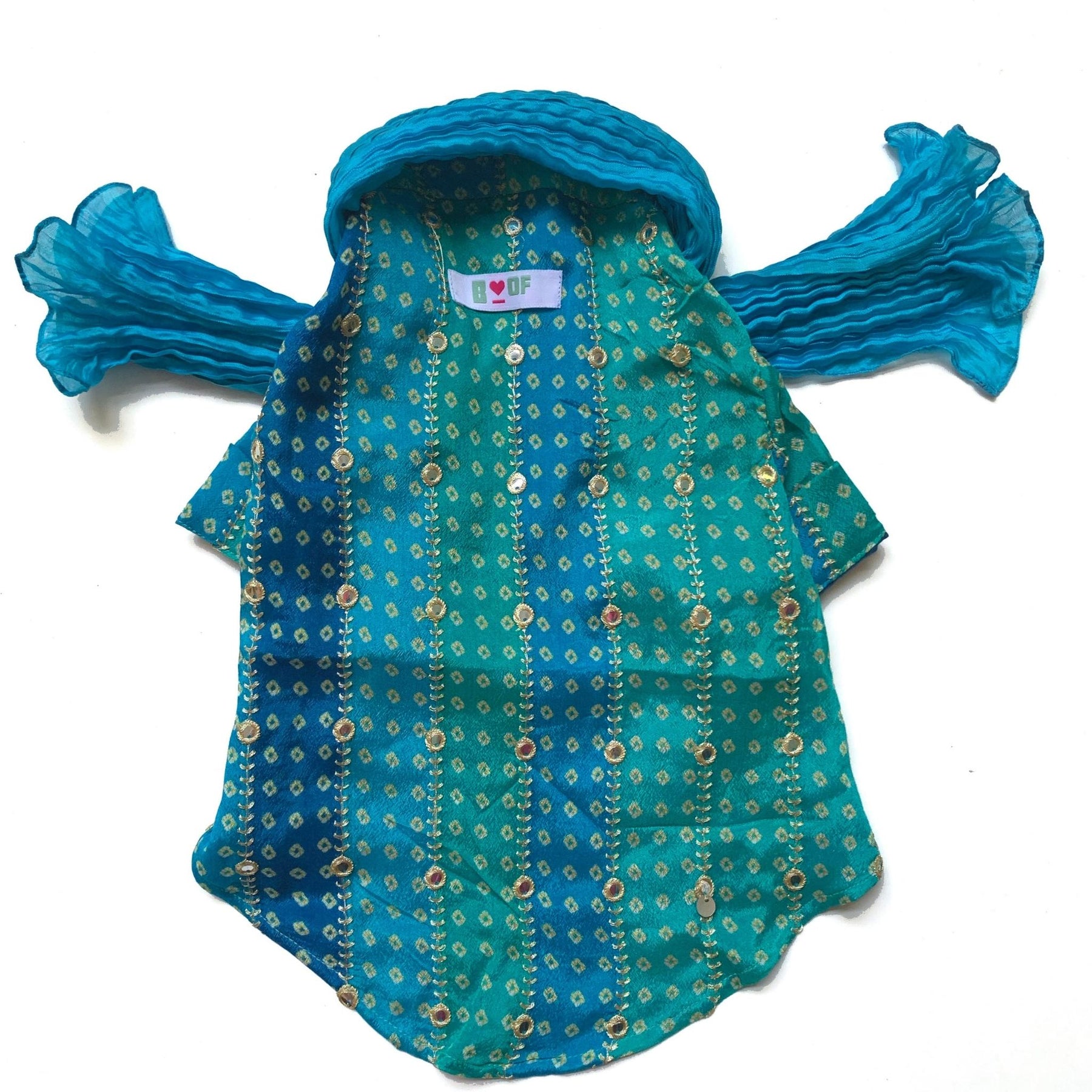 BLUE MIRROR DROP DOG KURTA+BLUE HEART RAKHI FOR DOGS AND CATS