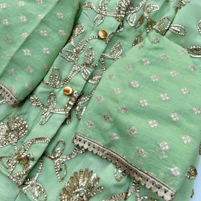 PASTEL GREEN GOTA EMBROIDERY WAISTCOAT STYLE DOG KURTA