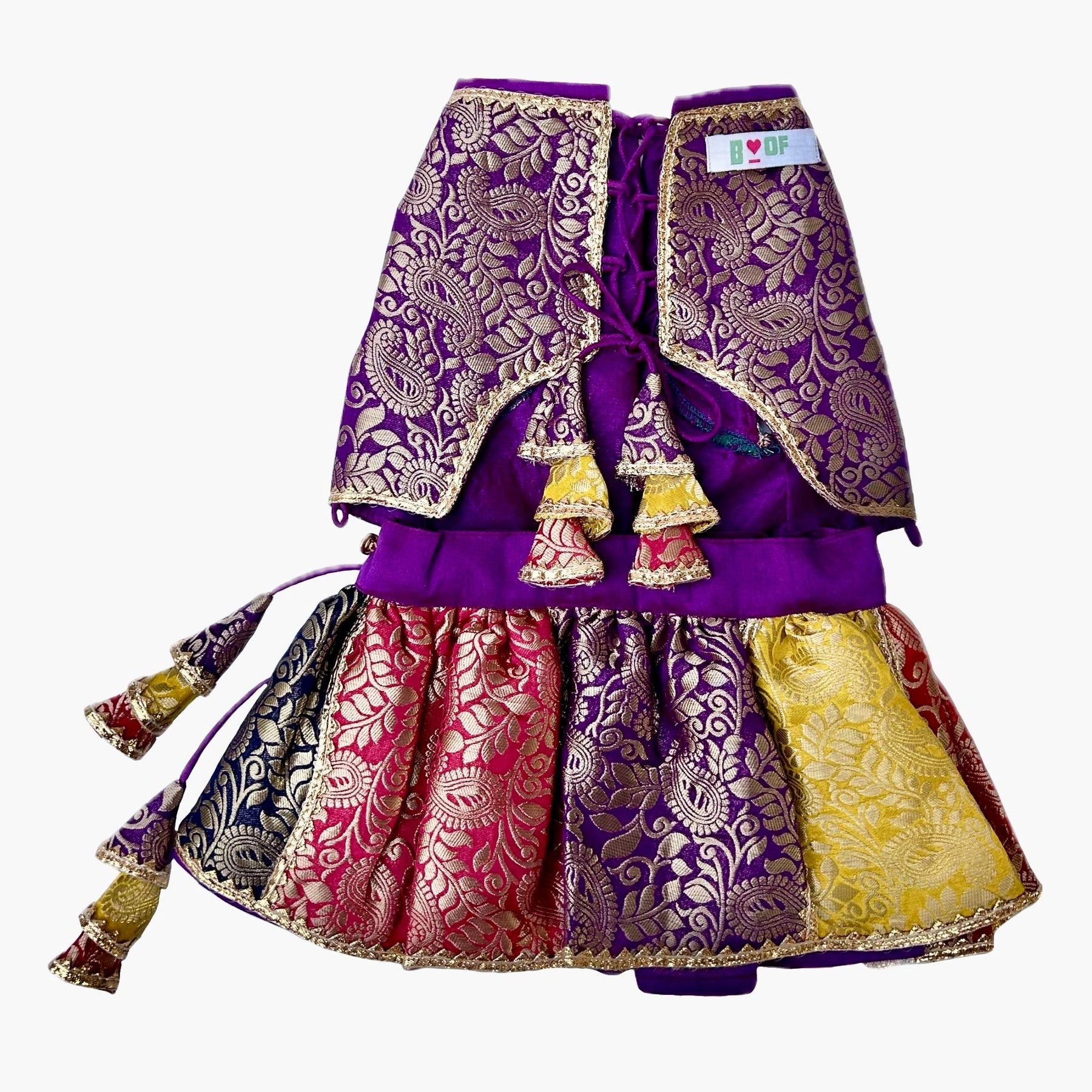 COLOUR BLOCK BROCADE LEHENGA + YELLOW PAW-SOME RAKHI FOR DOGS AND CATS