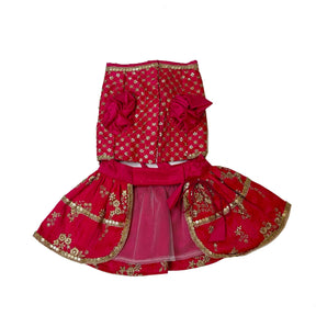 FUCHSIA PINK GOLD DOG LEHENGA