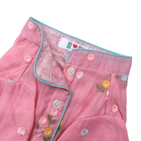 PINK FLOWER EMBROIDERED DOG KURTA