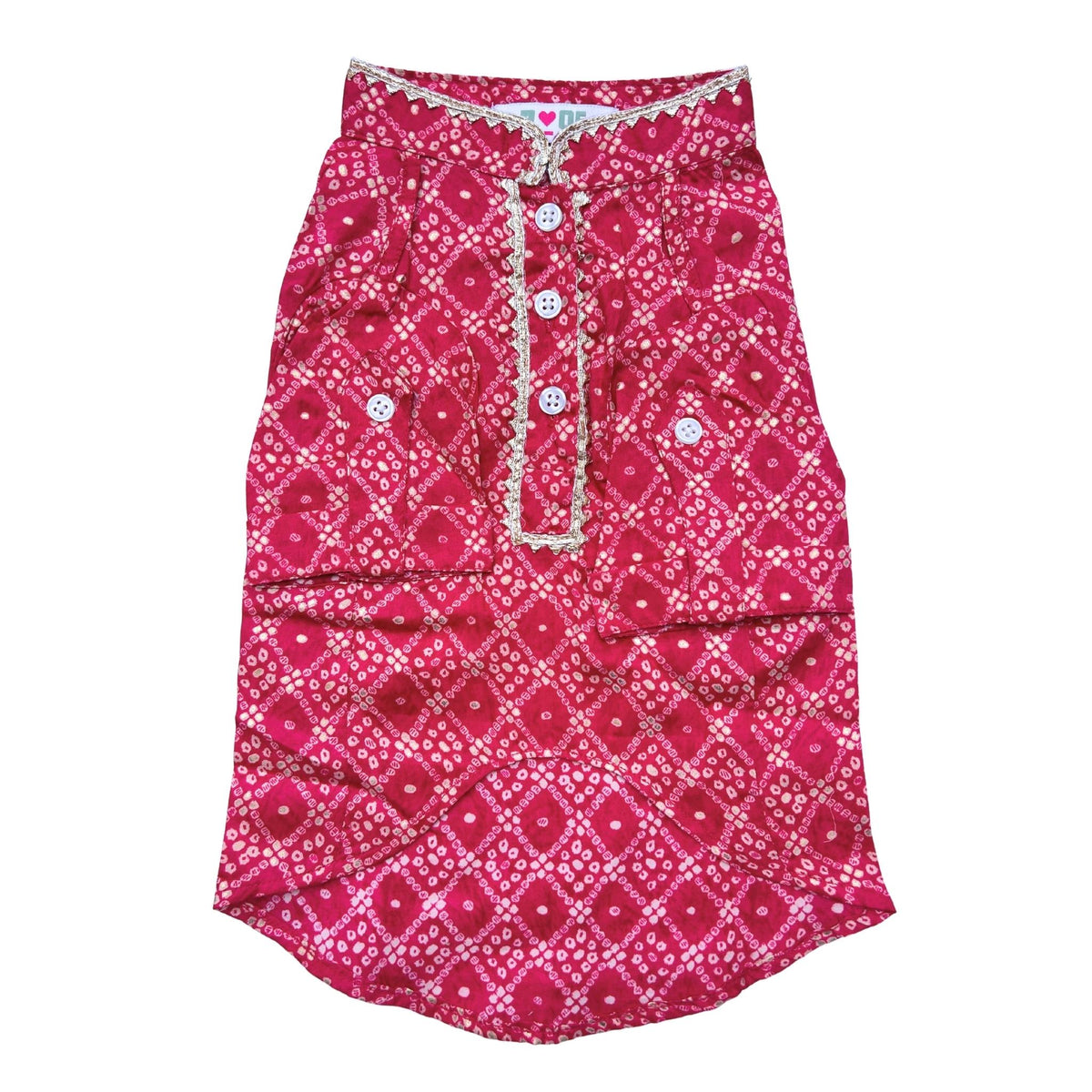 PINK BANDHANI COTTON KURTA + BONE RAKHI FOR DOGS AND CATS
