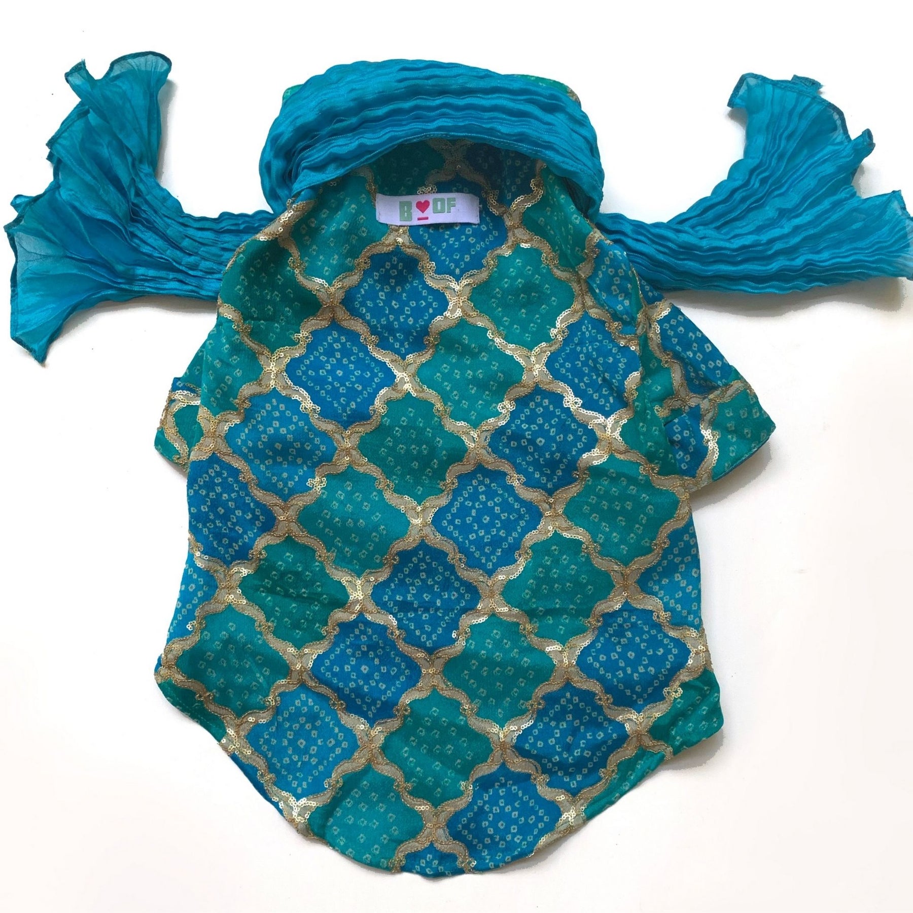 SHADES OF BLUE DOG KURTA+BLUE HEART RAKHI FOR DOGS AND CATS
