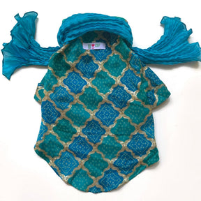 SHADES OF BLUE DOG KURTA+BLUE HEART RAKHI FOR DOGS AND CATS