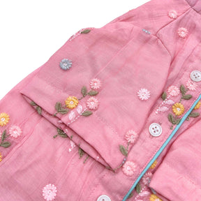 PINK FLOWER EMBROIDERED DOG KURTA