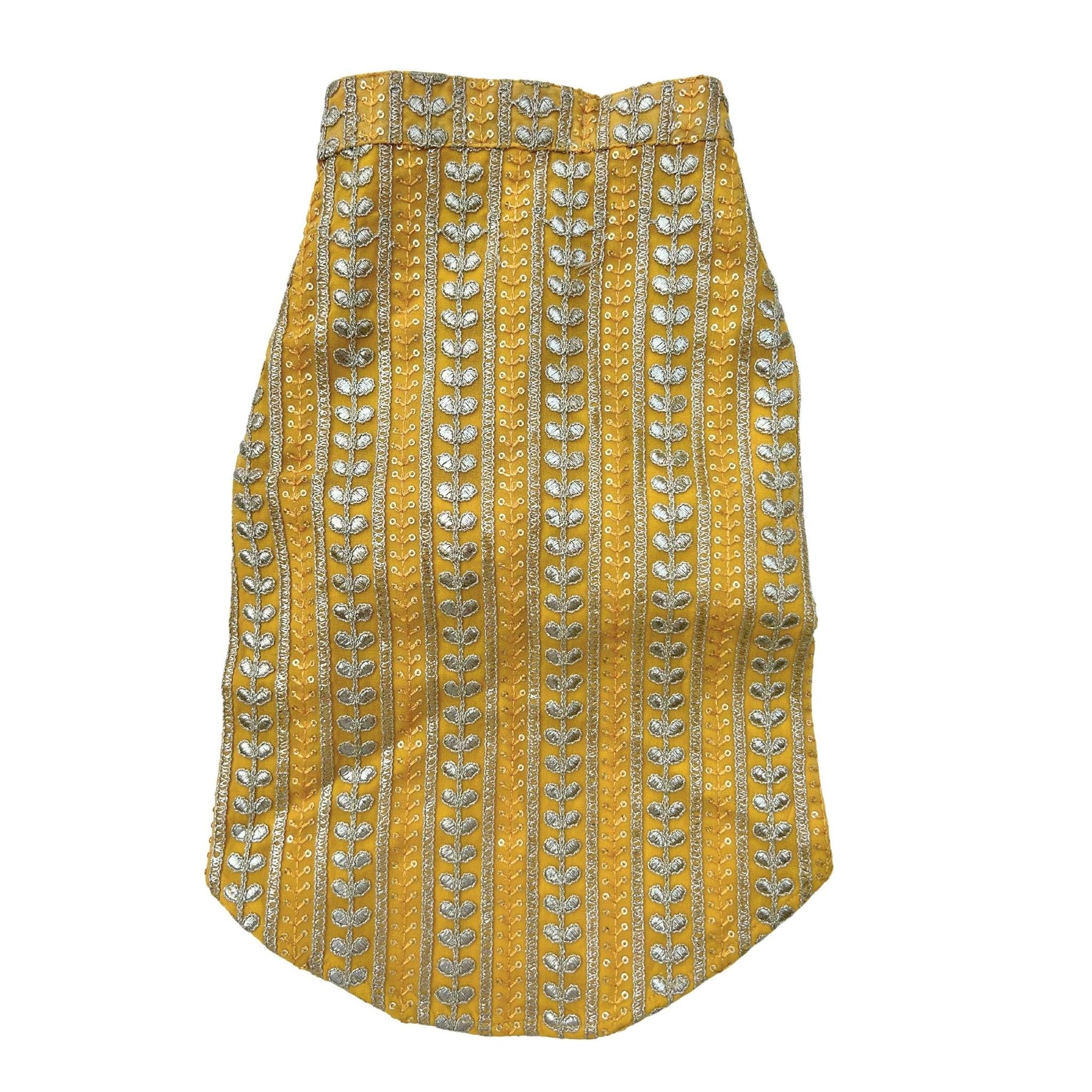 YELLOW LEAF DOG KURTA+SILVER YELLOW PEARL BONE RAKHI FOR DOGS AND CATS