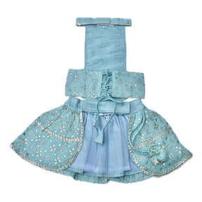 POWDER BLUE FESTIVE LEHENGA+BLUE BONE RAKHI FOR DOGS AND CATS