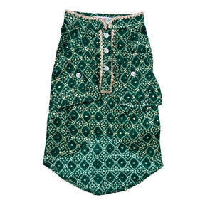 GREEN BANDHANI COTTON KURTA FOR DOGS AND CATS