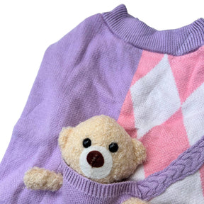 PURPLE PINK TEDDY DOG SWEATER