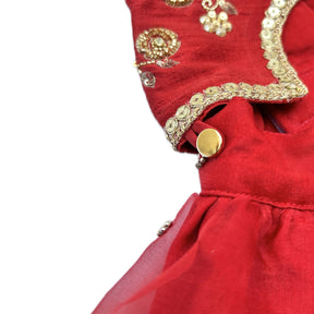 RED HAND EMBROIDERED GOLD FLOWERS DOG LEHENGA
